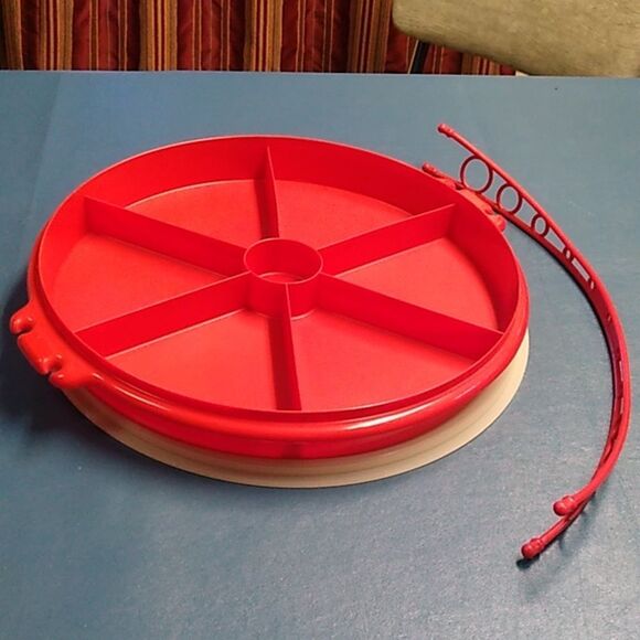 Vintage Tupperware Veggie Party Platter Red and Pink Circular Cottagecore - Picture 3 of 8